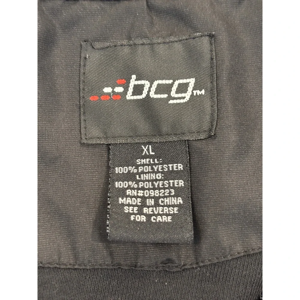 BCG Mens XL Black Red Stripe Full Zip Track Jacket Windbreaker Mesh Lined